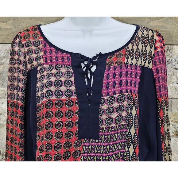 Anthropologie MAEVE Patchwork Dress Blouson Balloon Sleeve Boho Hippie Womens M - Picture 4 of 15